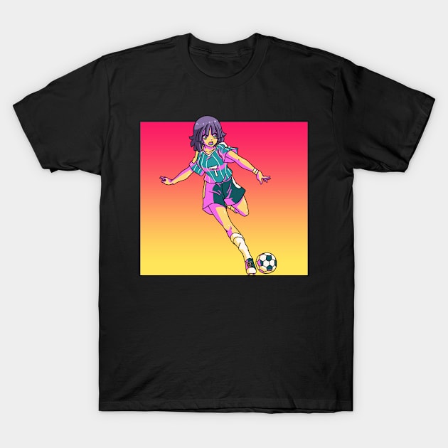 Soccer Anime Girl Waifu Weeb Vaporwave Football T-Shirt by Alex21